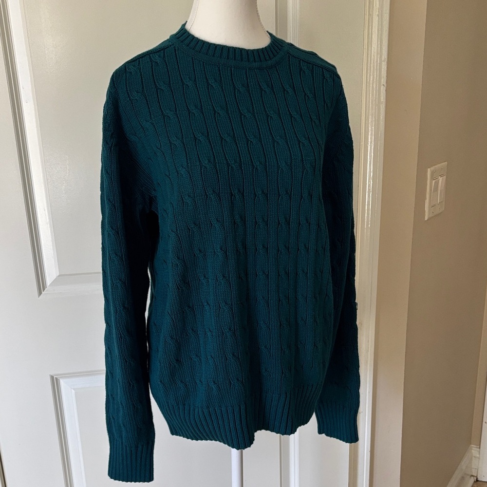 J McLaughlin Teal Cable Knit Crew Neck Sweater